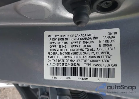 2018 Honda Civic Lx from USA, damaged, VIN 2HGFC2F53JH566376